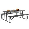 Gardenised Outdoor Foldable Woodgrain Picnic Table Set with Metal Frame 6 Ft. Black QI004269.BK
